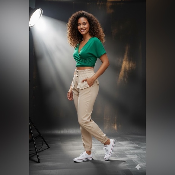 Urban Luxe Motion Jogger Pants High Waist Womenswear Style Trouser Elastic - Picture 4 of 16